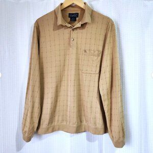 Arnold Palmer Long Sleeve Polo Shirt Men's Windowpane Design 3 Button Vintage